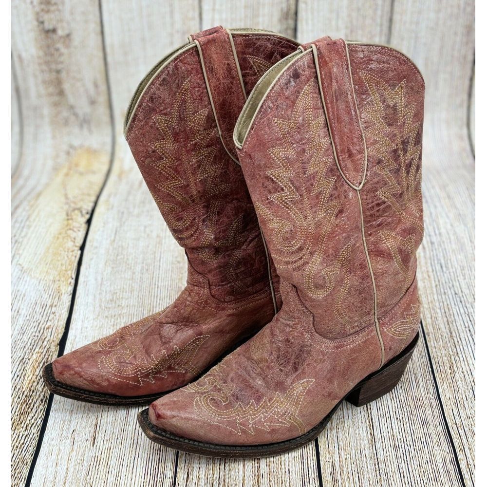 Women's Pink Distressed Western Heeled Boots